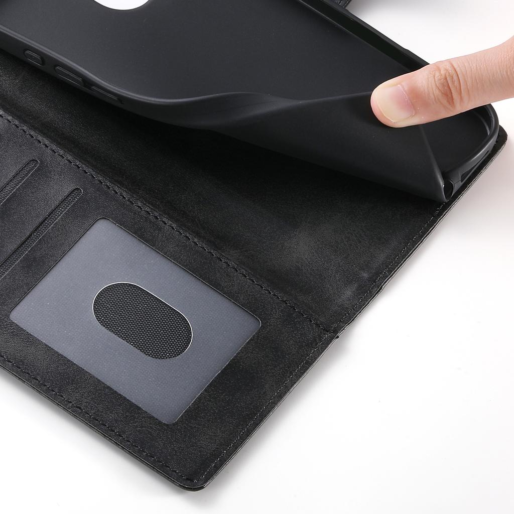 For iPhone 17 Pro Max Case Stand Wallet Calf Texture PU Leather Flip Phone Cover with Wrist Strap