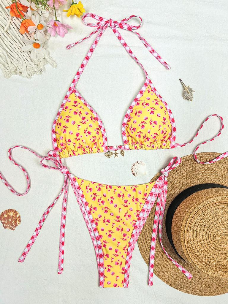 Sexy Zweiteiliger Bikini-Badeanzug mit Dreiecks-Cup-Print, Elegant und Bequem für den Sommerurlaub