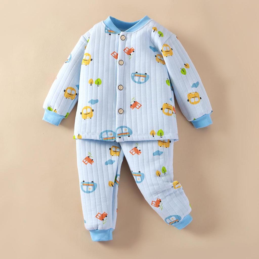 Newborn Three-Layer Warm Cotton Pajamas & Cardigan Set - Infant Class A Clothing