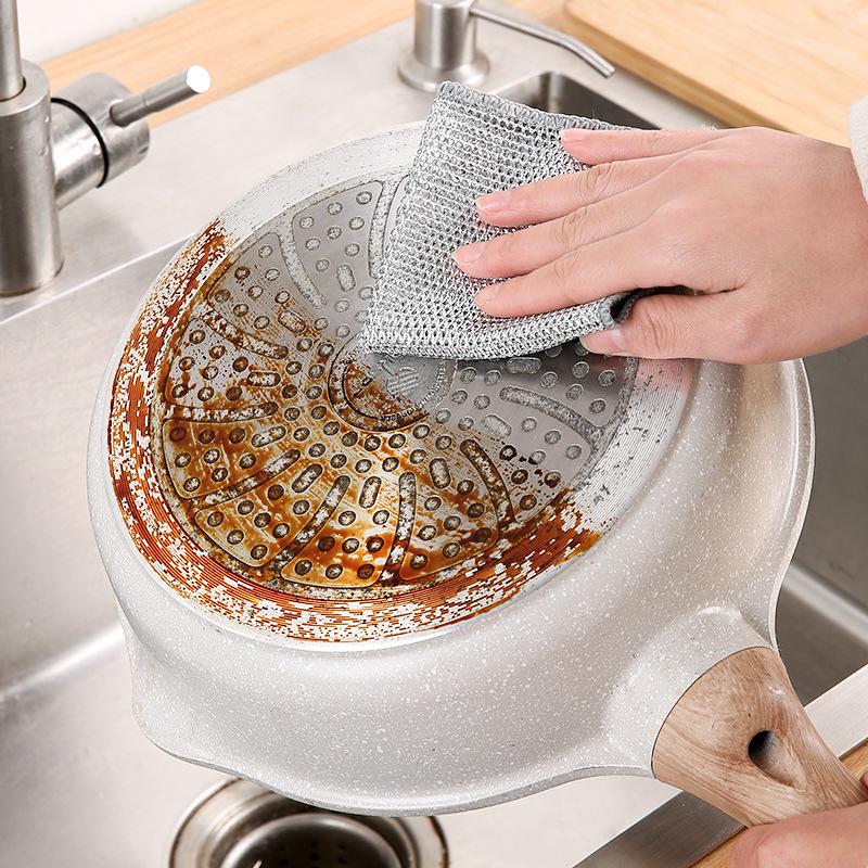 Silver Thread Dual-Sided Mesh Dishwashing Cloth for Kitchen and Stove Cleaning