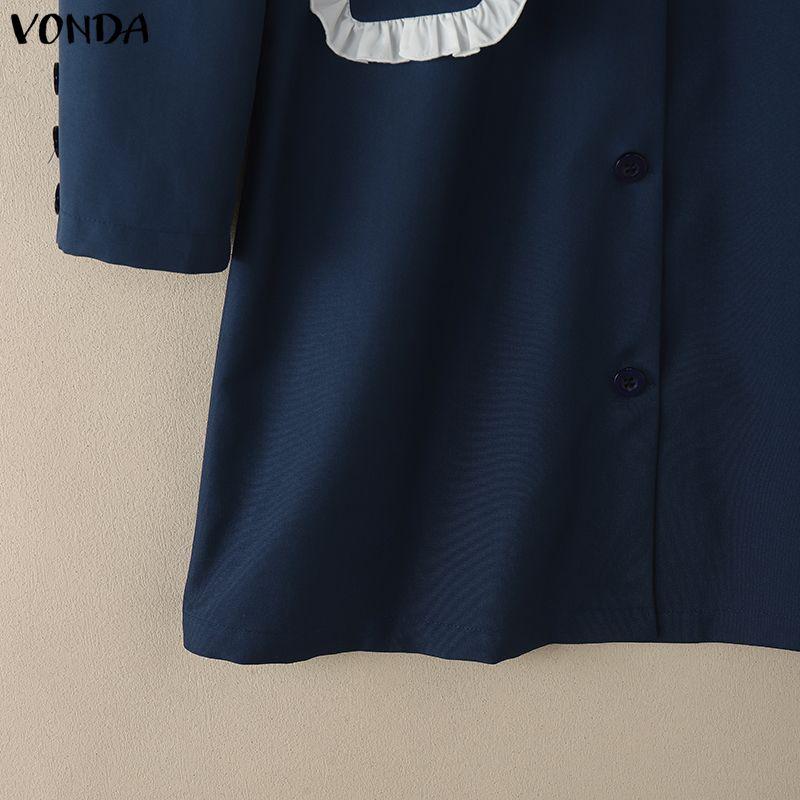 VONDA Women Elegant Big Lapel Neck Long Sleeve Stitching Casual Mini Dress