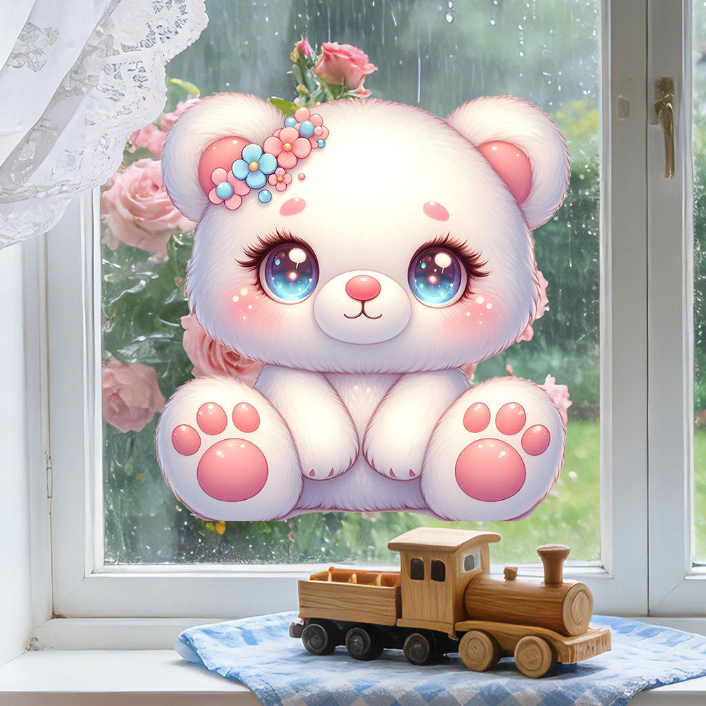 Cute Cartoon Bear Wall Stickers, Removable Self-Adhesive PVC Decals for Kids Room Nursery Bedroom Decoration