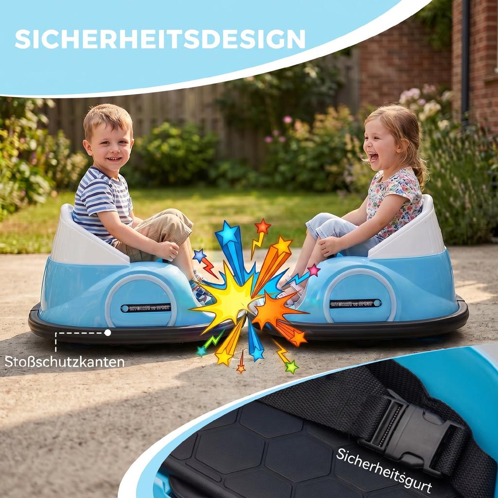 Bumper Car, 360 degrees Rotation, 2 km/h Speed, Seat Belt, LED Lights, Music and Horn, Blue