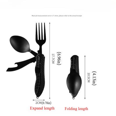 Utensilios de Camping al Aire Libre Portátiles de Acero Inoxidable Cuchara Plegable Tenedor Cuchillo Abridor de Botellas Juego Combinado Cubiertos Vajilla Multitool