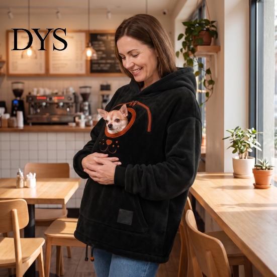 Katzen-Trage-Sweatshirt mit Kapuze und Tasche, Haustierträger für Hund & Katze, Kapuzenpullover, Gemütliche Reisekleidung mit Kängurutasche, Überschnittene Schultern