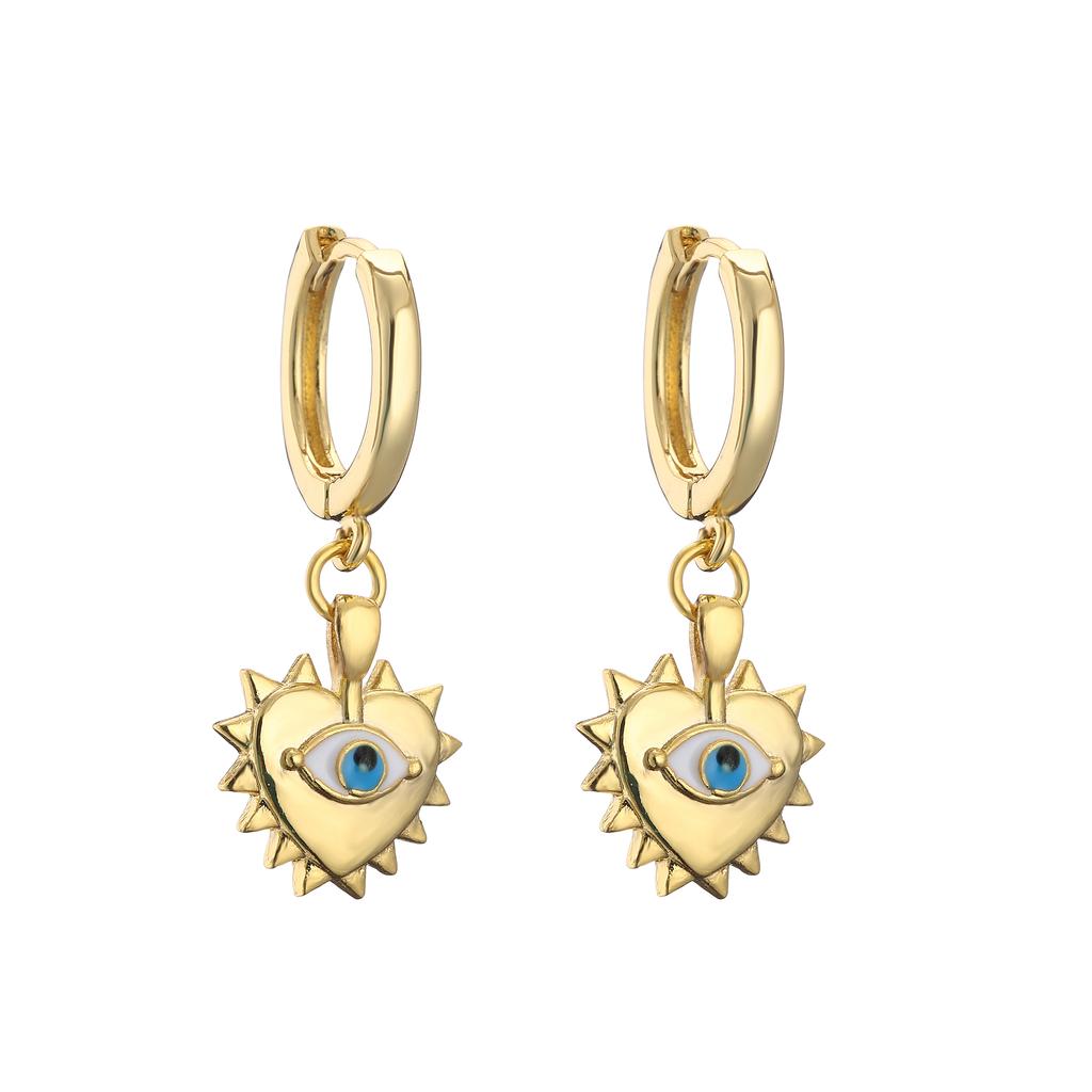 HECHENG,Small Rhinestone Evil Eye Plam Earrings,Hoop Huggie Earrings For Women,Trendy Circle Zircon Gift