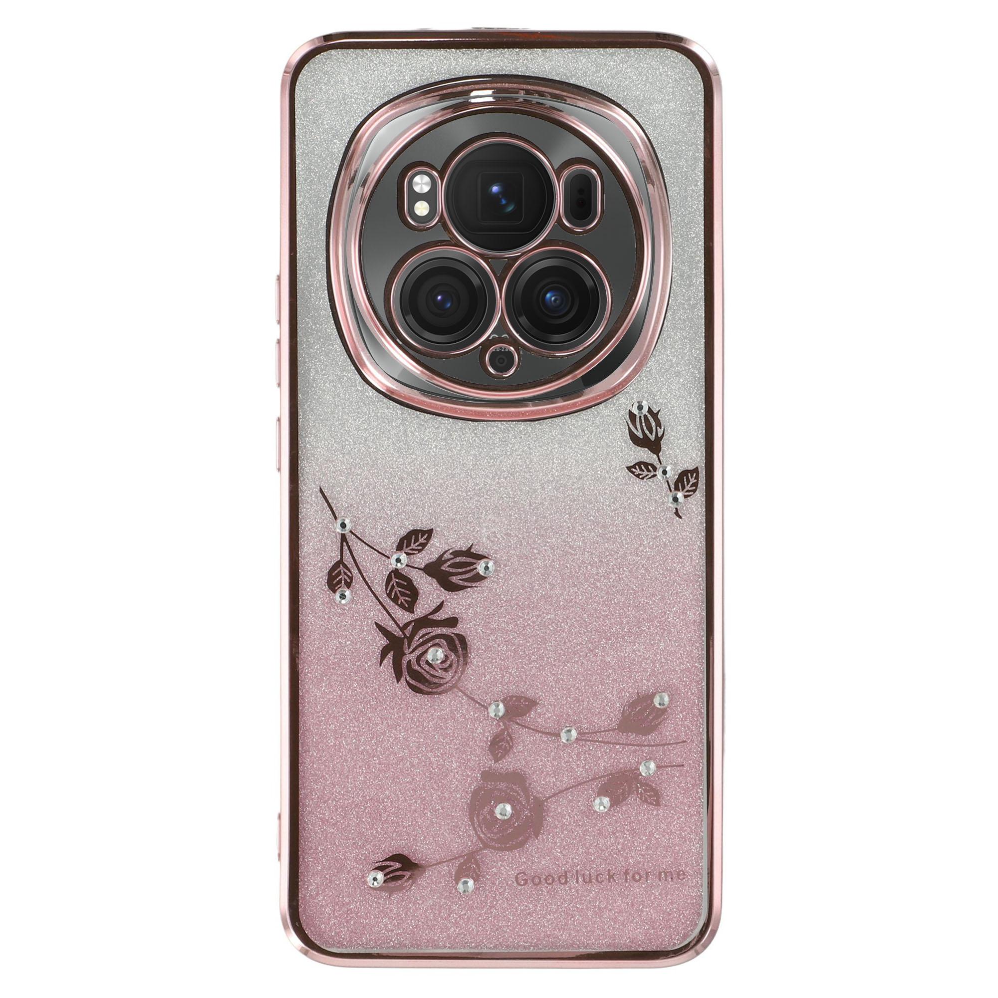 

KADEM For Honor Magic6 Pro 5G Case Glitter Rhinestone TPU Phone Cover Flower Pattern Rose Gold