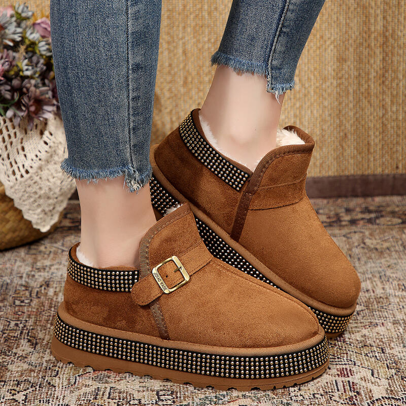 Fashion Designer Metal Buckle Furry Snow Boots Women Soft Thick Bottom Ankle Boots For Woman 2025 Winter Warm Short Plush Fluffy Shoes