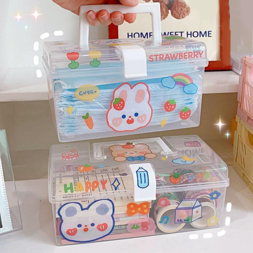 Transparent Plastic Storage Box Medical Boxs Organizer Stationery Mask Large-Capacity Portable Durable Container Box Household