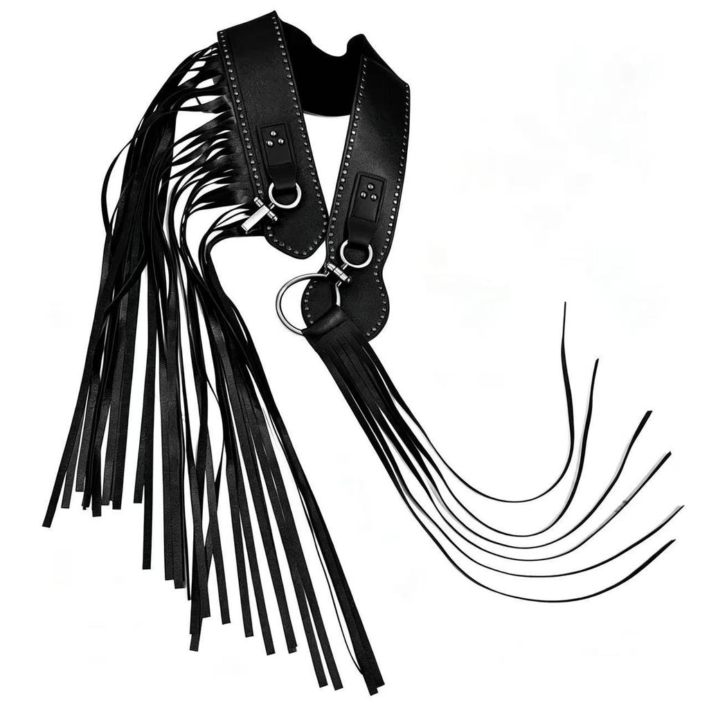 Black Leather Belt With Tassel Details For Summer Streetwear Fashion