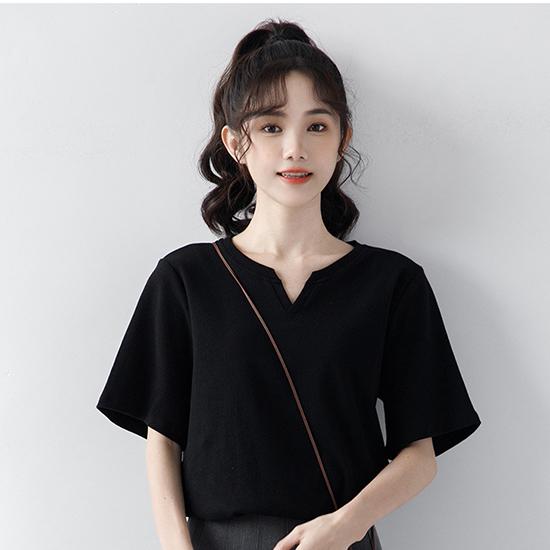 Summer Solid Color Casual Versatile Short Sleeve Women's Loose Style V-Neck T-shirt Commuter Top Fashion Women's Wear