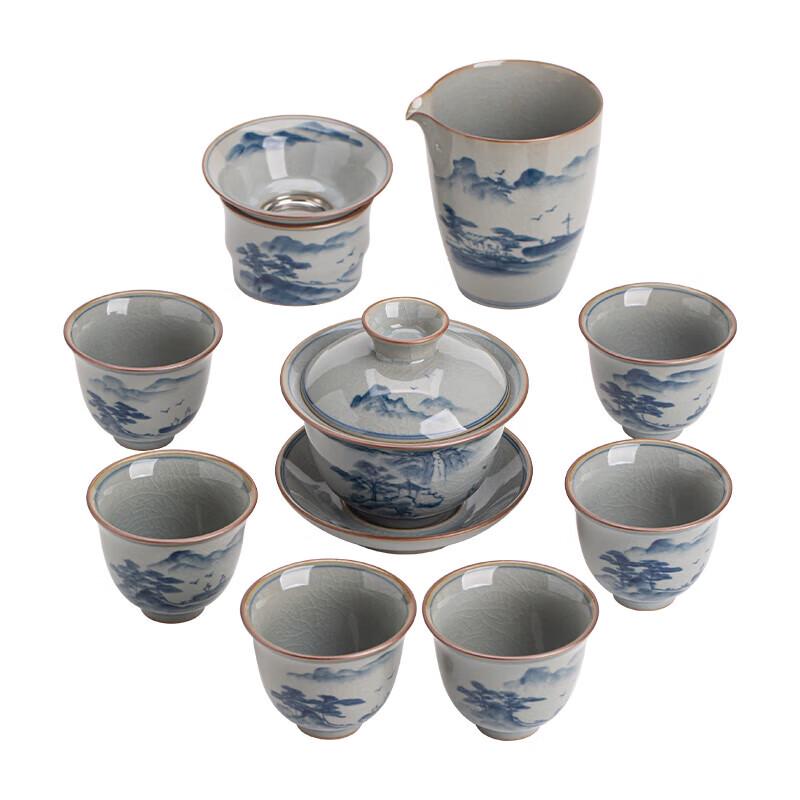 Sushi Ceramics Ru Kiln Hand-Painted Sancai Gaiwan Tea Set