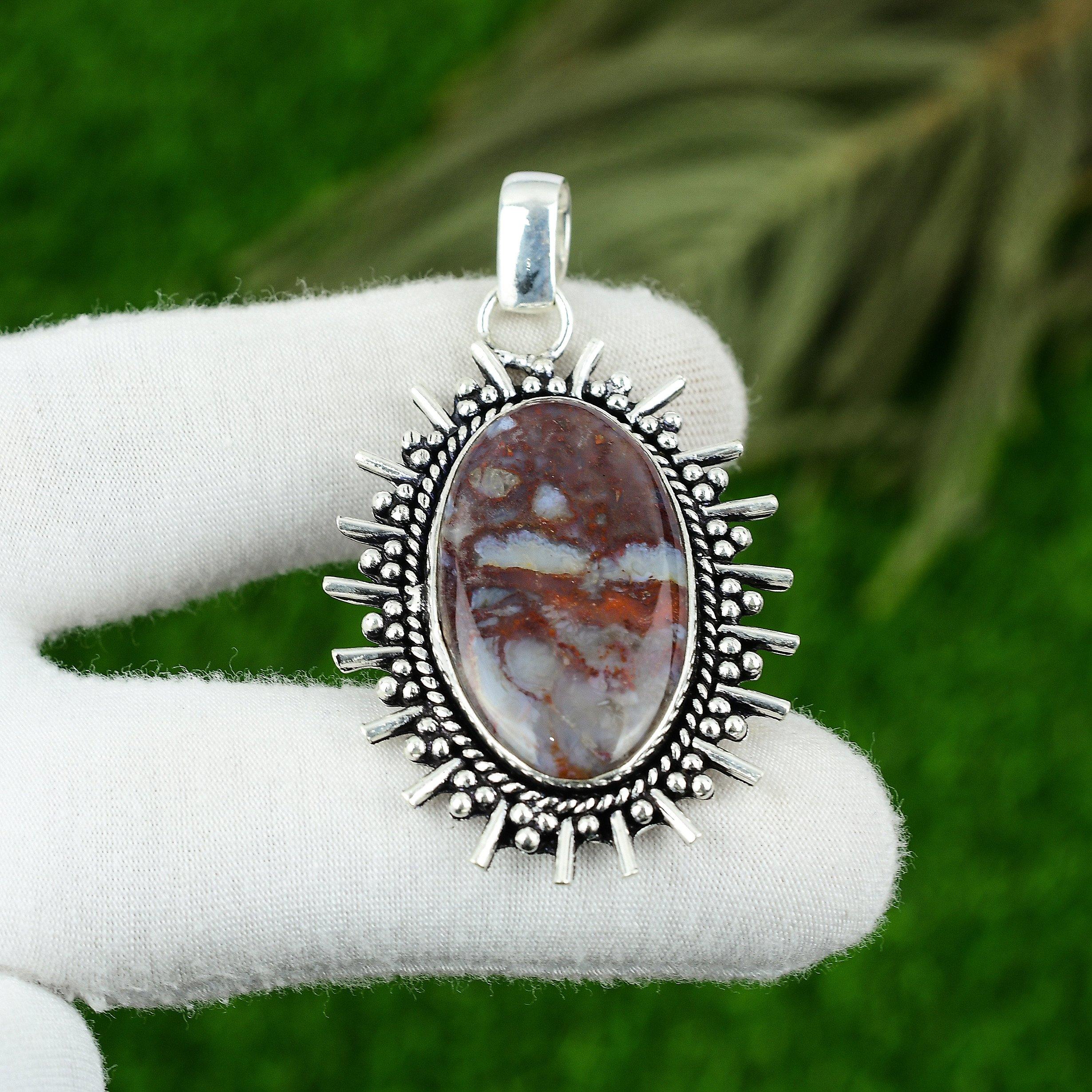 

Rainbow Jasper Gemstone Sterling Silver Bezel Trendy Art Deco Unique New Pendant