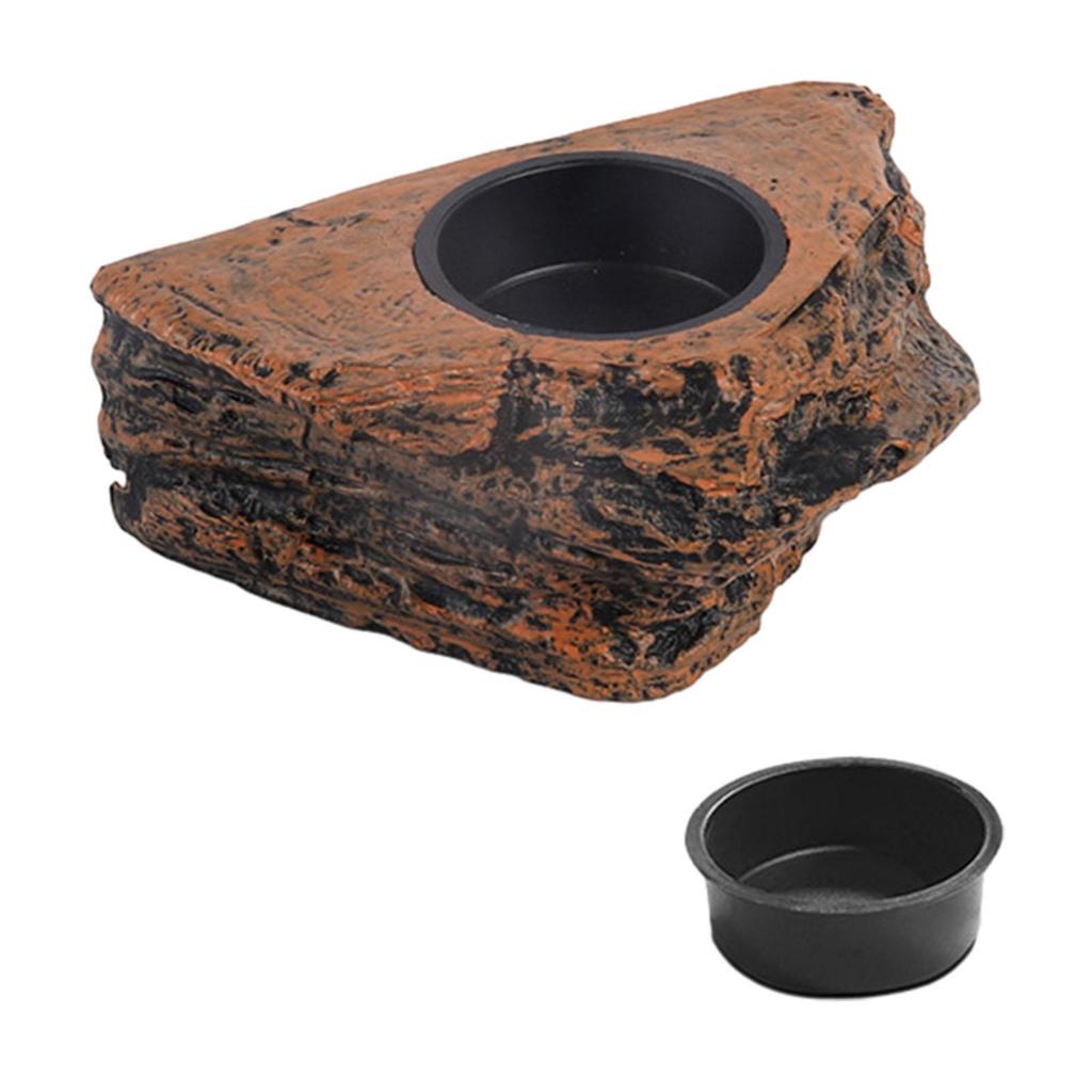 Reptile Feeding Tray, Faux Rock, Versatile Food and Water Bowl, Ledge for Gecko,