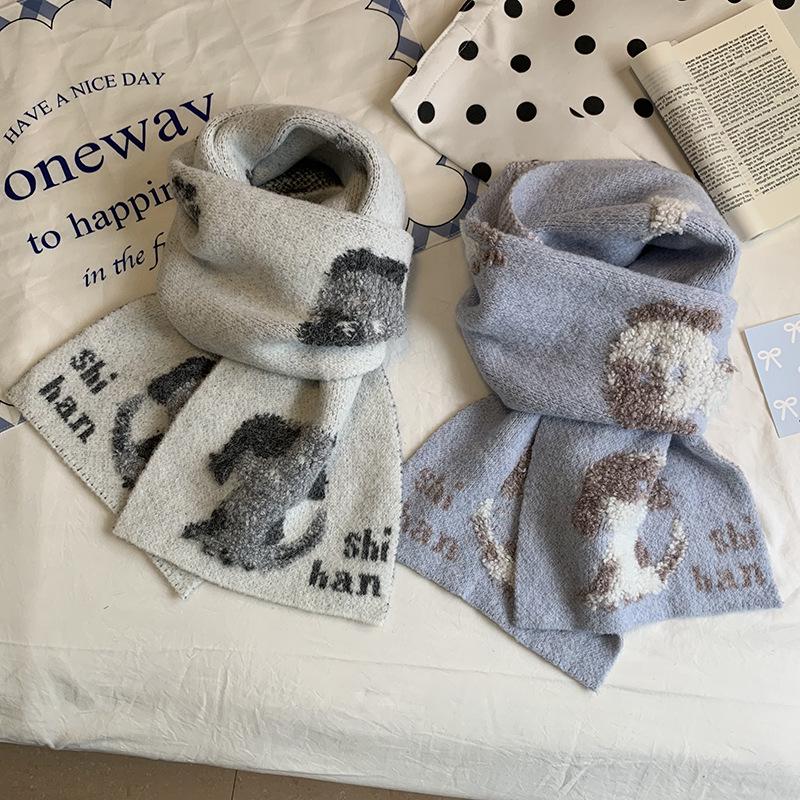Falling Pool Knitwear: Fluffy 3D Puppy Scarf - Korean Style Unisex Warm Neck Warmer for Autumn/Winter