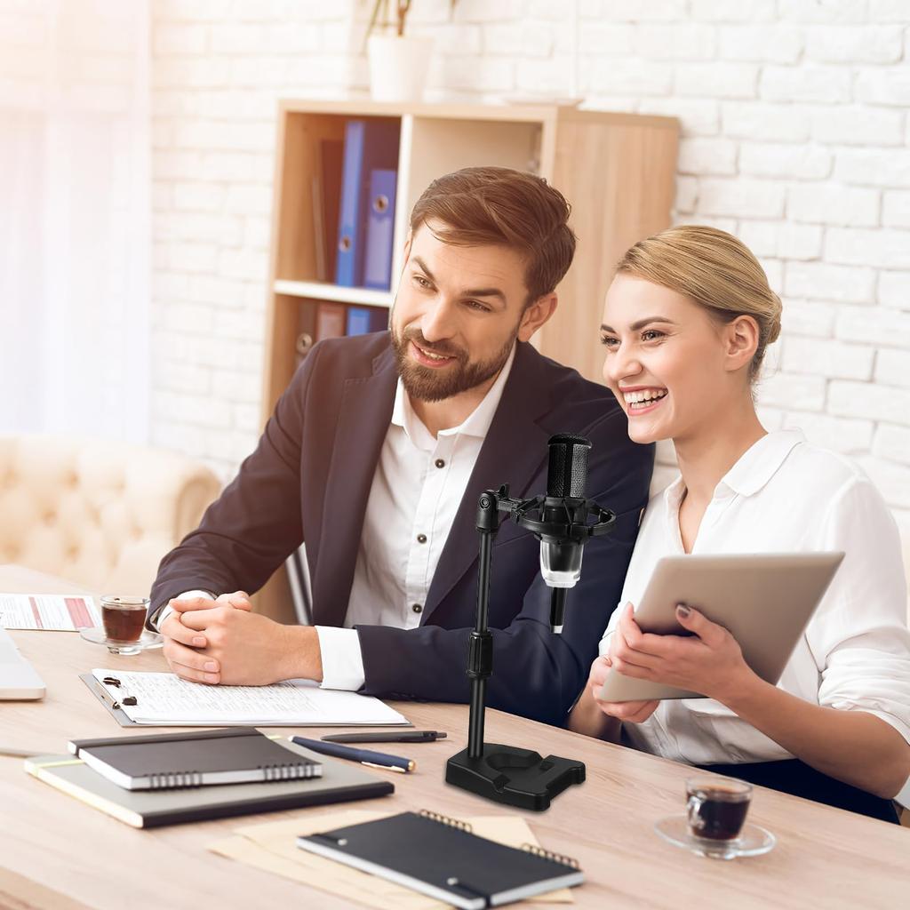 OSALADI Adjustable Desktop Microphone Stand with Microphone Arm and Universal Mic Adjustable Angle and for Audio Live and Recording Clip, Height,