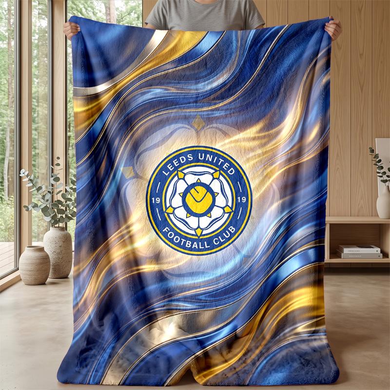 Leeds United Football Print Flannel Blanket, Soft Warm Lightweight Throw Blanket for Sofa Bed Camping