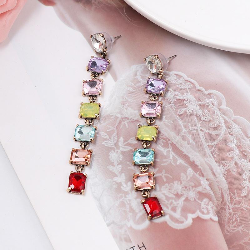 Pinkdudu Fashion Gradient Color Glass Long Drop Earrings Alloy Geometric Women Dangle Earrings PD847