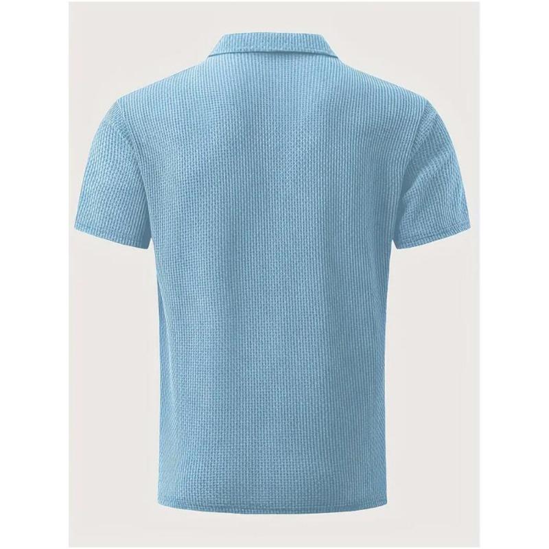 New Summer T-shirt Paul Short Sleeved Mesh Ice Silk Men's Fashion Casual Shirt Collar Solid Color