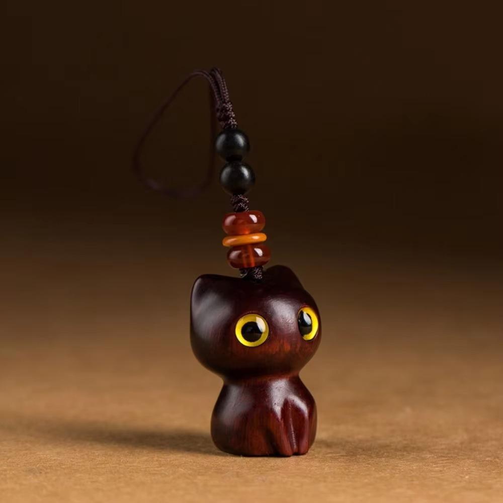 Handmade Craft Wood Car Keyring Wood Material DIY Keychain Components New Cat Shape Charm