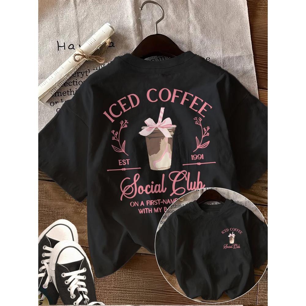 

Iced Coffee Social Club Graphic TShirt Pink Bow Coffee Lover Tee Summer Harajuku Streetwear Tops Aesthetic Y2k Accessories S