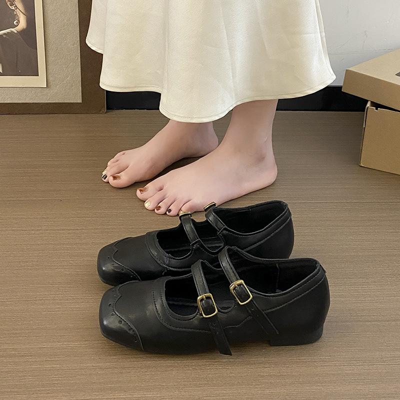 Retro Brown Square Head Mary Jane Shoes Ballet Shoes Women's 2025 New Korean Version French Light Mouth Single Shoes Women's Shoes