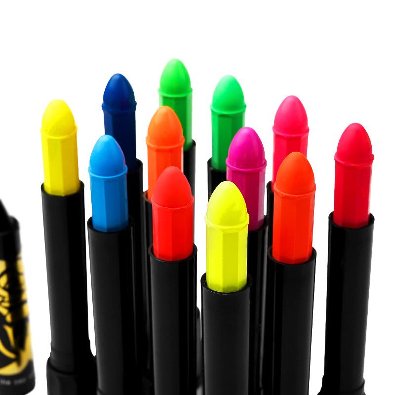 Luminous 12-Color Twist-Up Face Paint Crayon Set for Clean Hands and Halloween Body Art