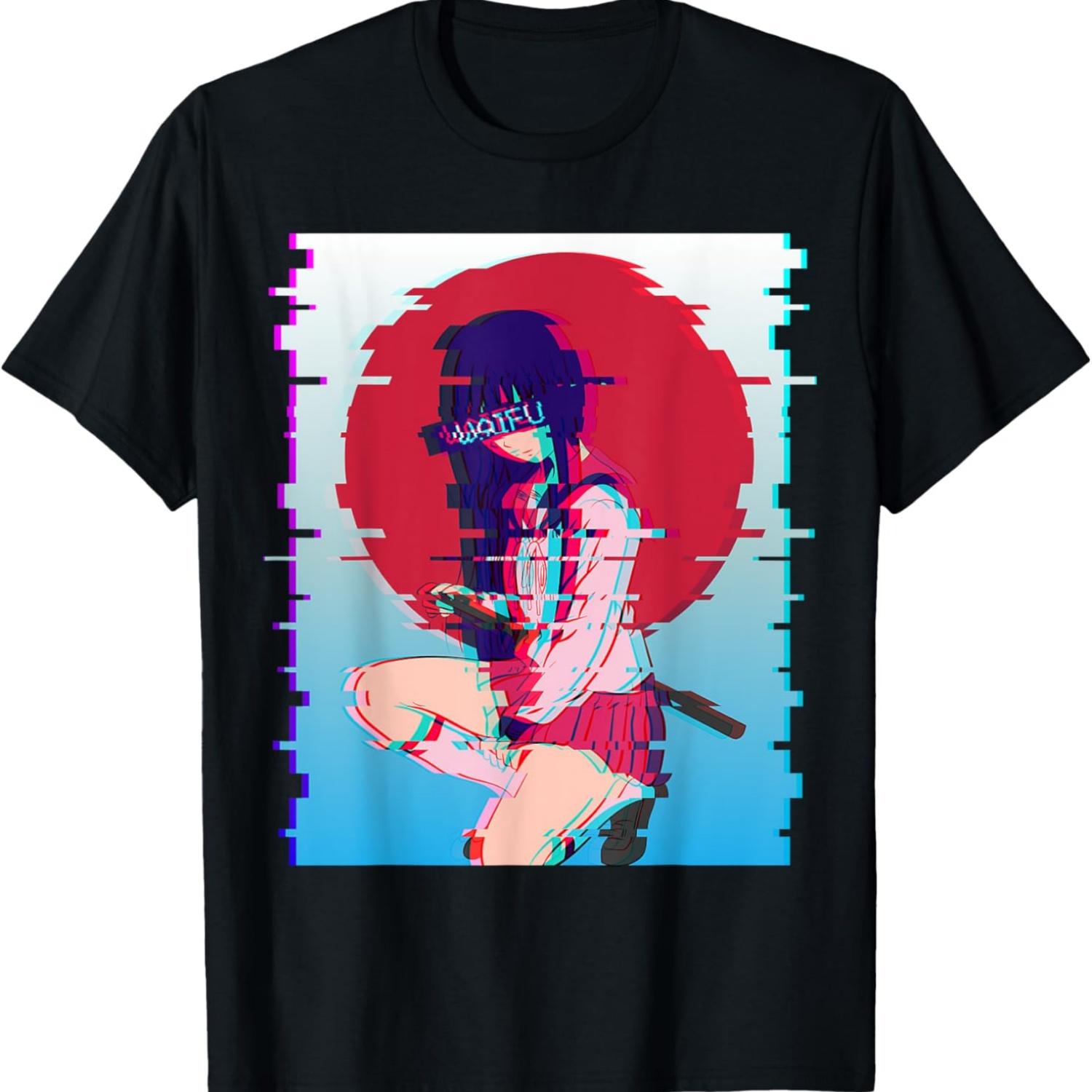 Waifu Anime School Girl - Japanese Aesthetic Vaporwave Anime T-Shirt S чёрный