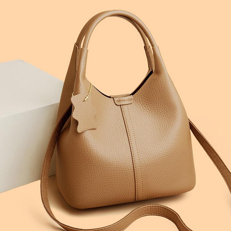 Handbag - Soft Leather Shoulder Bag for Carrying - Fashionable Single-shoulder Crossbody Bag - High-quality Bucket Bag