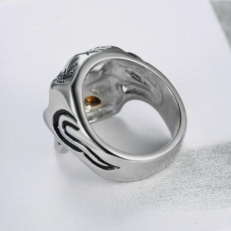 Men's Retro Diamond Skull Ring with Dragon Pipe - Halloween Jewelry