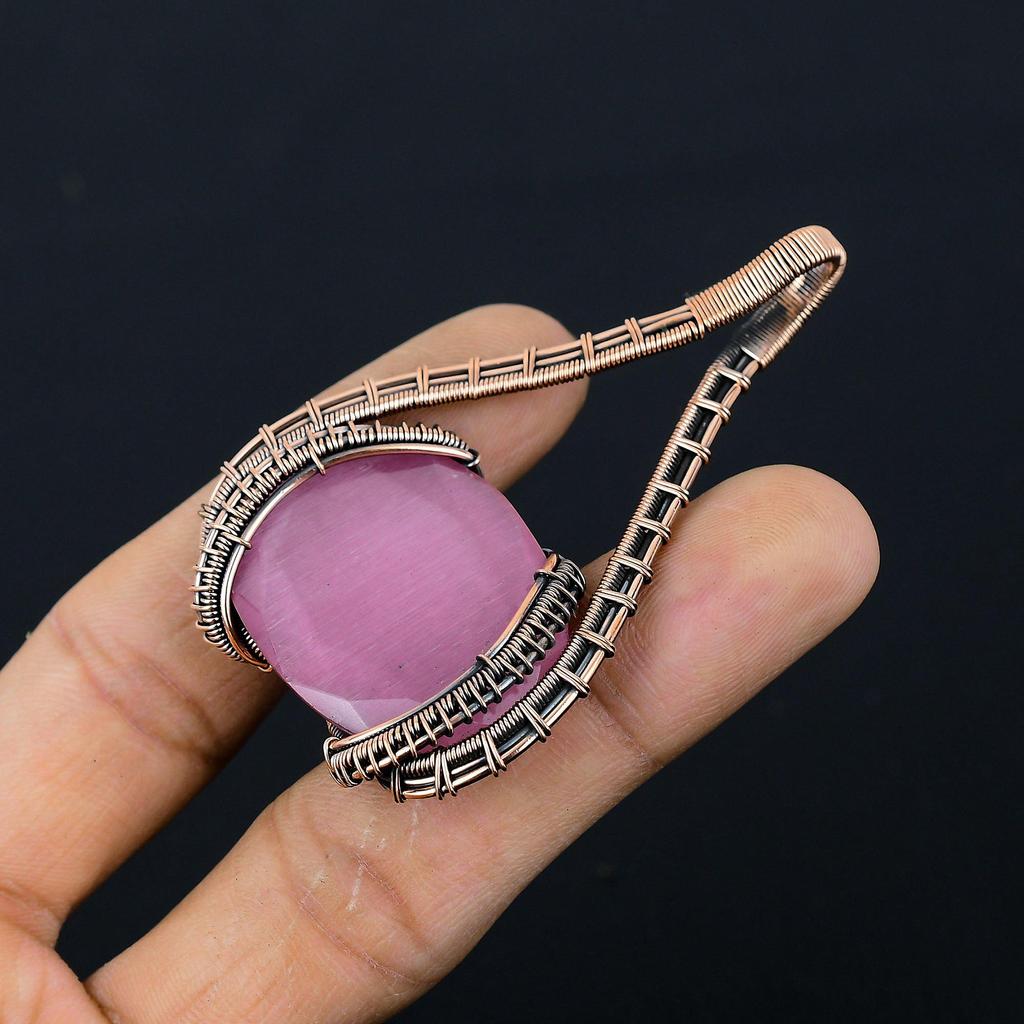 Monalisa Gemstone Pure Copper Wire Wrapped Handmade Pendant Jewelry For Her