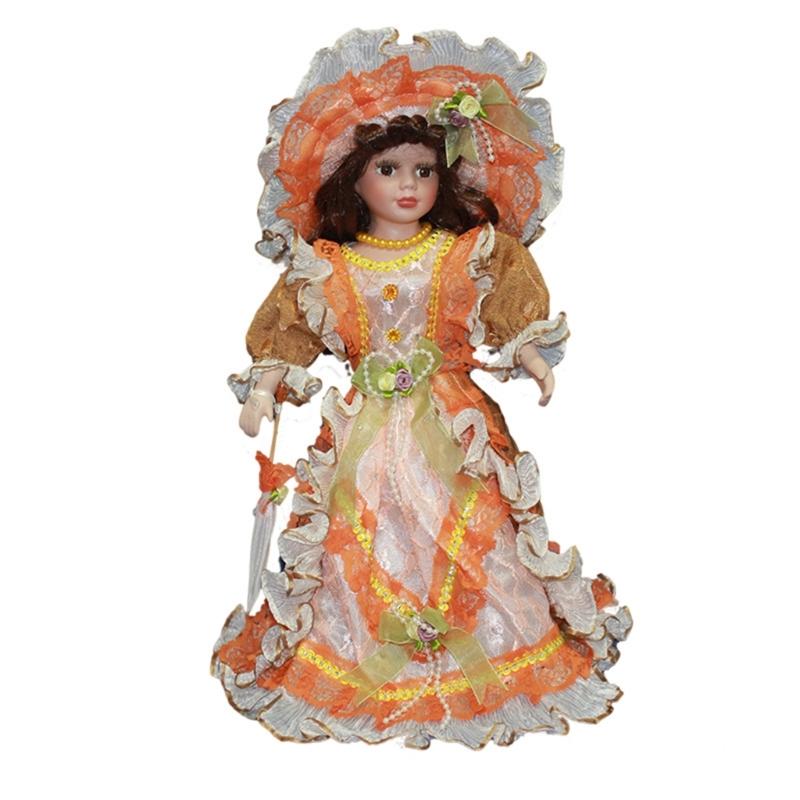 

Элегантная 17-дюймовая фарфоровая кукла-клоун для украшения и коллекции Модель куклы для демонстрации и подарка Подарок на День святого Валентина оранжевый