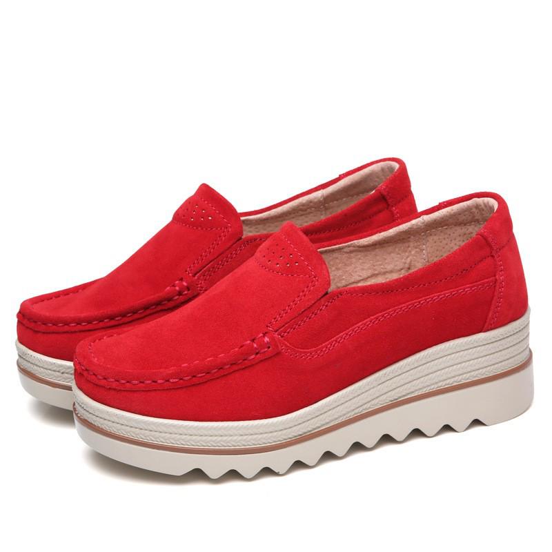 2018 Damen Plateau Slipper: Keilabsatz mit dicker Sohle, Echtes Leder, Lässiger Rocking-Stil, Große Größen verfügbar