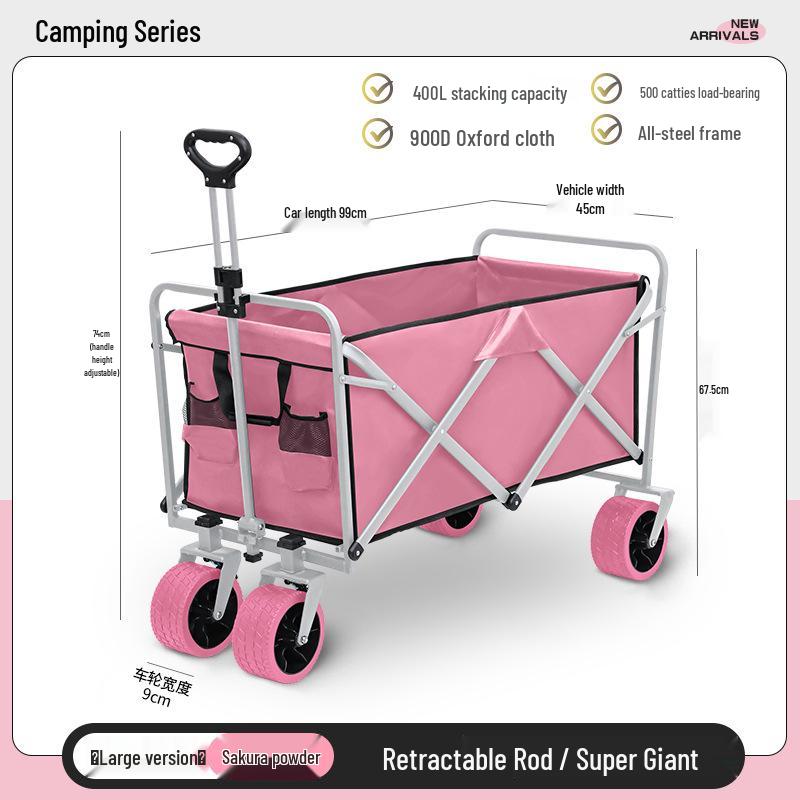 Pink Foldable Campervan Picnic Cart for Outdoor Camping