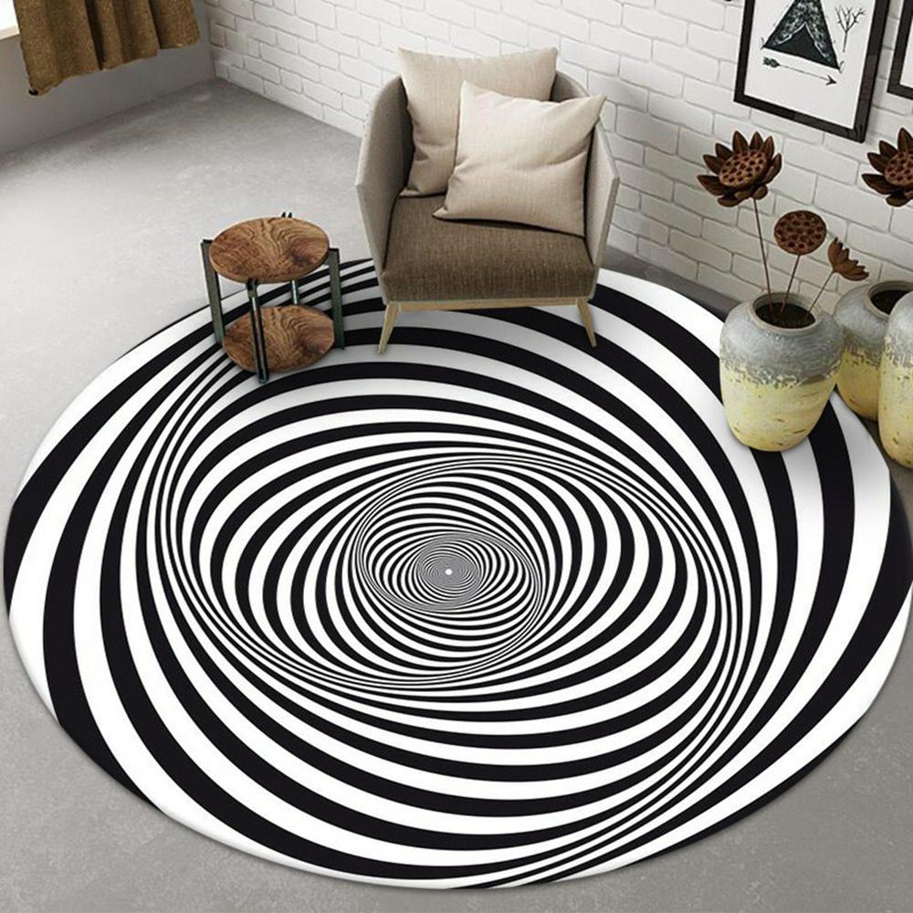 

3D Optical Illusion Round Carpets 100cm Diameter Rugs Black White Spiral Vortex Design Living Room Mat Style 8