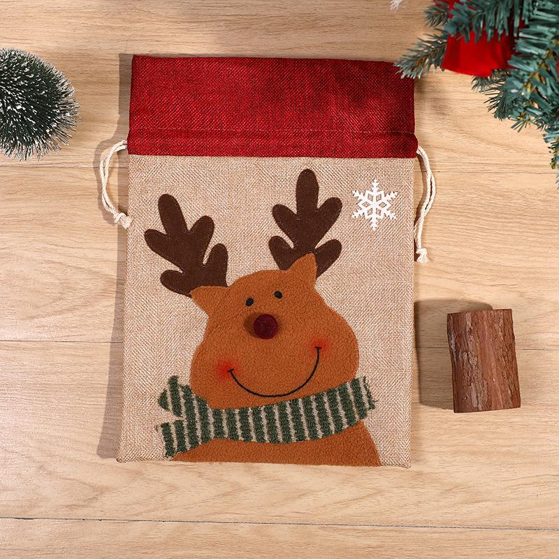 Cross-Border Christmas Snowman & Reindeer Drawstring Bag: Small & Large Gift Candy Packaging