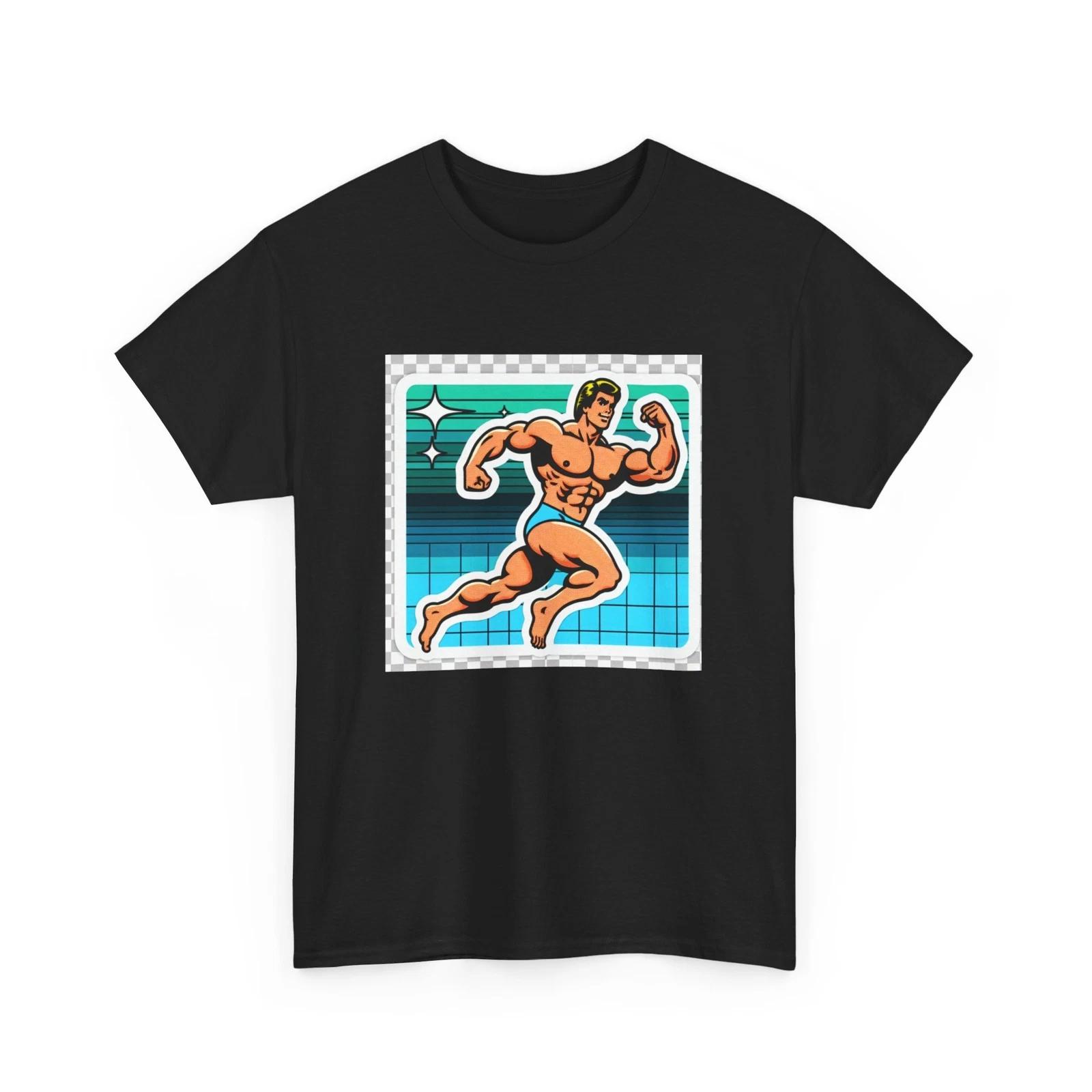 Unisex Adult T Shirt 80s Style Cartoon Muscular Man Weightlifter Bear Gag Gift XL