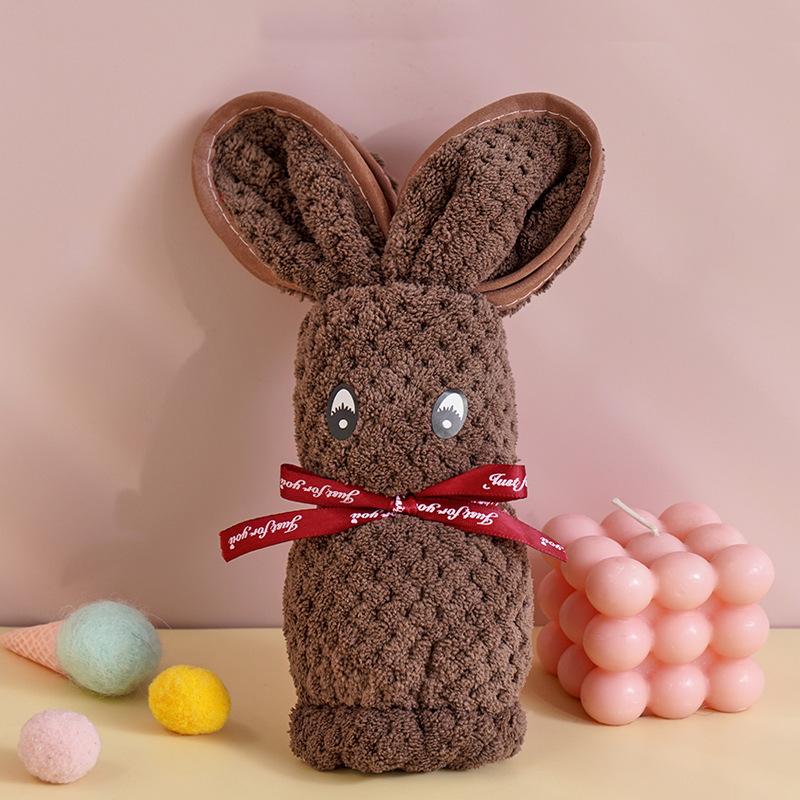 Soft Coral Fleece Bunny Towel 75x35cm Plush Animal Shape Hand Towel for Bathroom Kitchen Travel Use