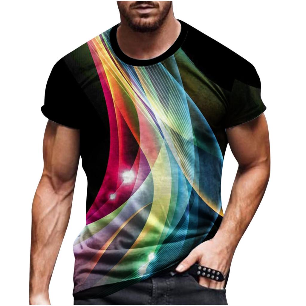 Sommer Rundhals 3D Linienverlauf Druck Top Modische Lässige Kurzarm Herren T-Shirts
