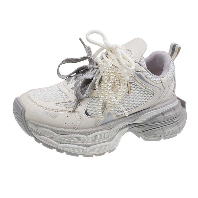 

New women s college style platform sneakers mesh breathable casual shoes versatile 40 бежевый