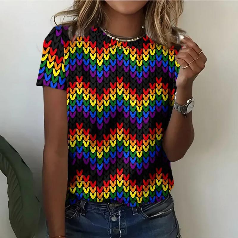 Fashion Women s Crew Neck T-Shirt 3D Color Printing Simple Short Sleeve Crew Neck Short Sleeve Comfortable XS