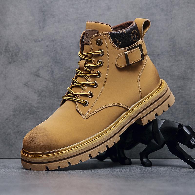 Ghete Martin albe pentru bărbați, pantofi la modă din piele de vacă, cizme de deșert pentru exterior, lovitură nu putredă, ajutor mediu, pantofi pentru bărbați Wenzhou