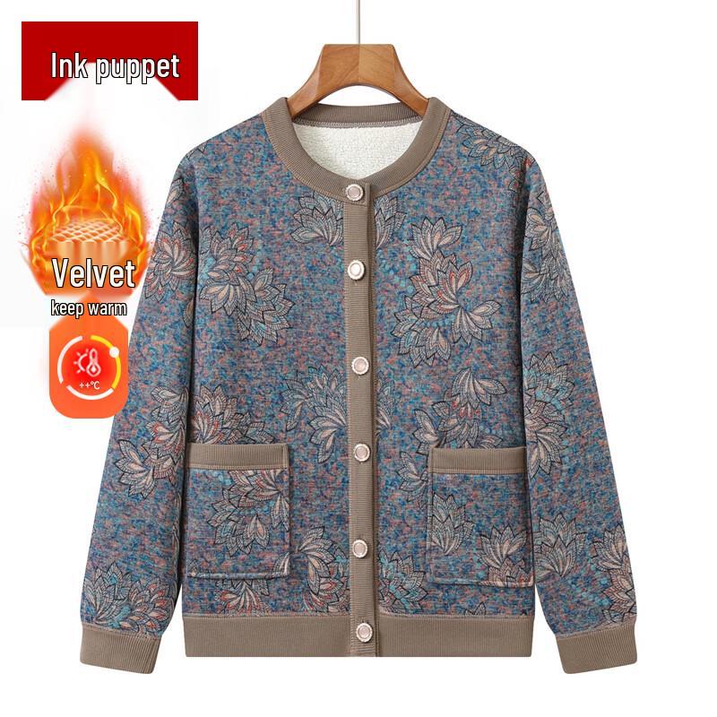 Women's Floral Fleece-Lined Cardigan for Seniors