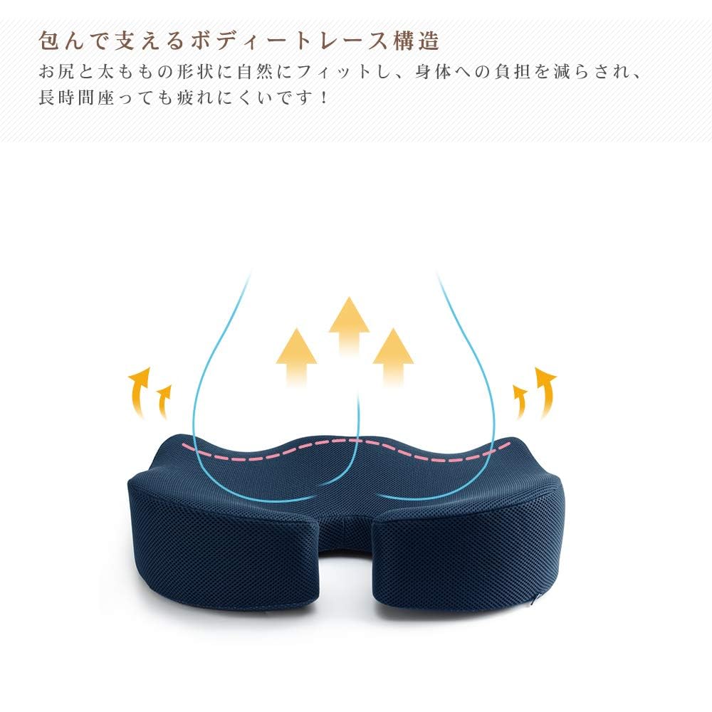 IKSTAR Chair Memory Foam Chair 38cm X 45cm Pad, Cushion, Non-Slip Backing, Breathable, Navy,