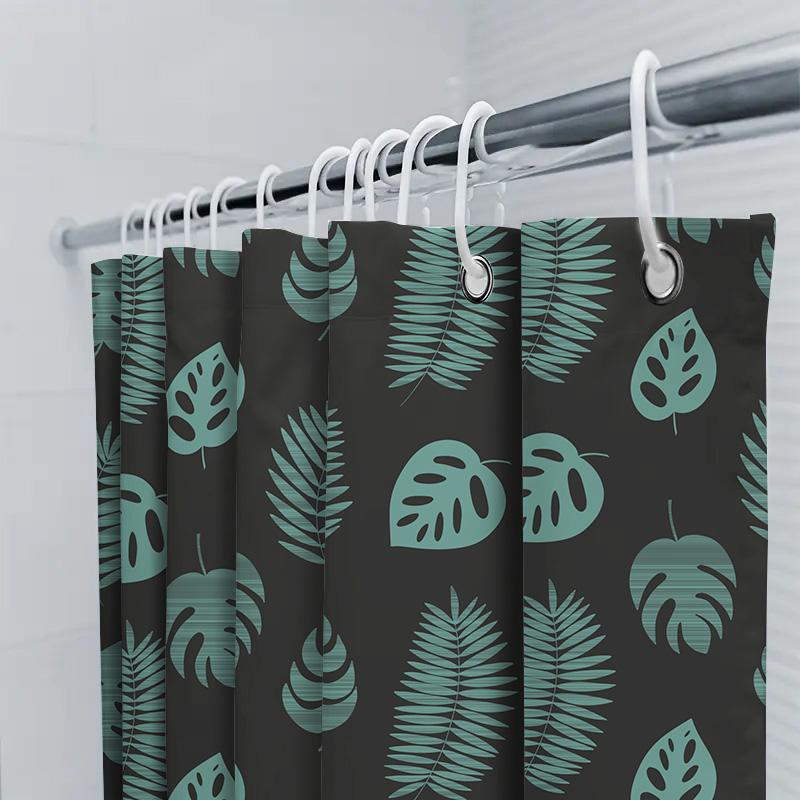 Blue Green Leaf Shower Curtain Waterproof Bath Decoration For Modern Bathroom Decor Dark Green Black Background Print 72X84 In (