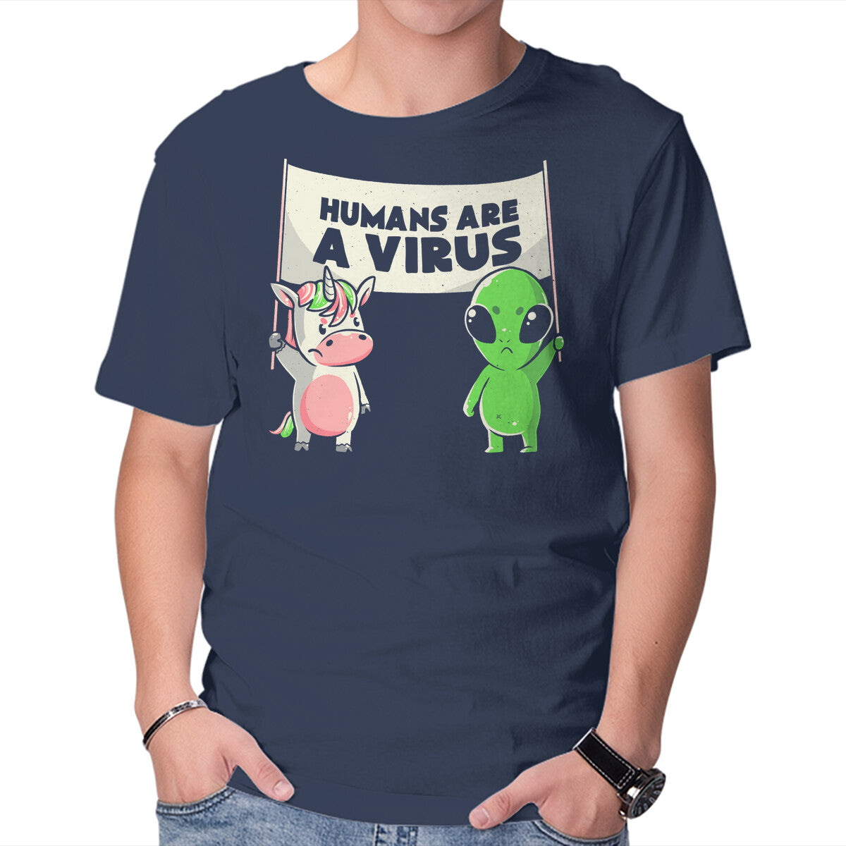 Unisex Crew Neck T-Shirt Humans Are A Virus Graphic Short Sleeve Casual Tee XL