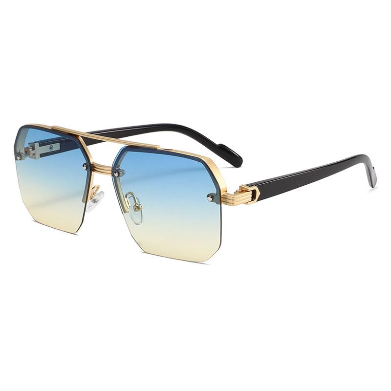 Men's Metal Sunglasses Brand Square Half Frame Rice Nails Casual Trend Personality Retro Fashion Outdoor Sports Eyeglasses UV400