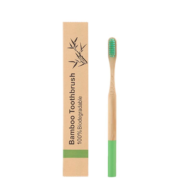 Custom Logo Kraft Bag BPA Free Color Painted Round Handle Adult Soft Eco Biodegradable Bamboo Toothbrush