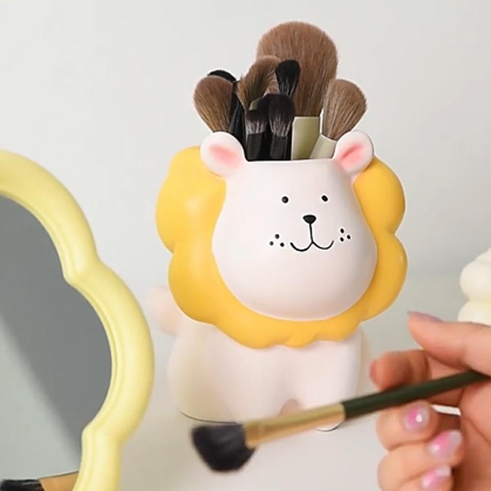 Cream Style Cartoon Pen Holder Little Lion Stationery Organizer Pencil Storage Box  Student