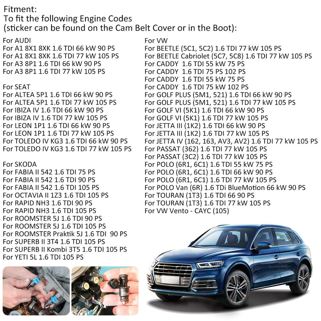 Injector Repair Kit Injector Seal and Bolt Set Compatible with A3 8P1 1.6 TDI 66 kW 90 PS Fuel Injection Nozzle Injector Bolts